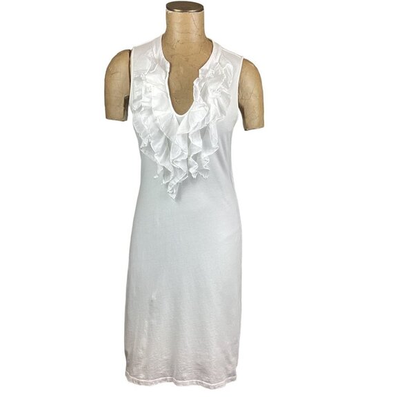 Velvet by Graham & Spencer White Sleeveless Cotton Dress Ruffle Neck Sz M 244F - Picture 1 of 8